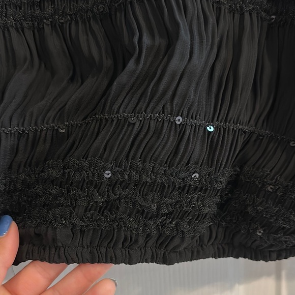 A. Calin by Flying Tomato Black Smocked Long Sleeve Sequence Details Women’s S - Picture 3 of 8